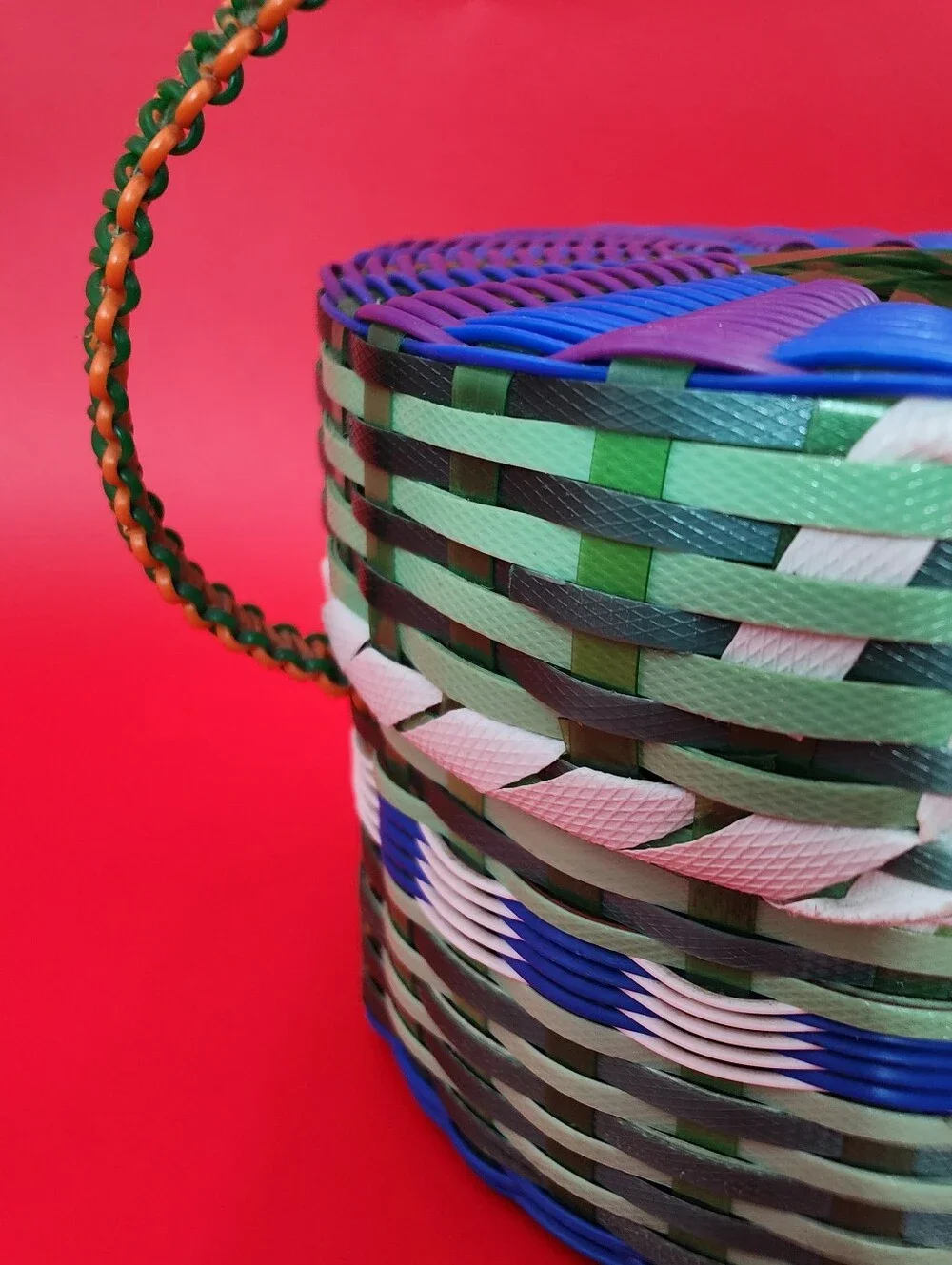 Handwoven From Recycled Colorful Plastic Straps in Geometric Design All Purpose
